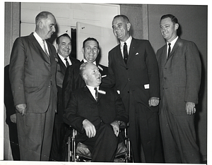 Mayor John F. Collins and President Lyndon B. Johnson with four unidentified men