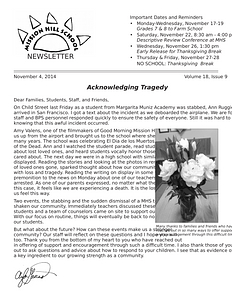 Mission Hill School newsletter, November 14, 2014