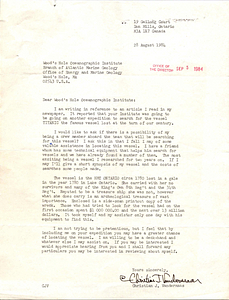 Correspondence: Two letters addressed to Woods Hole Oceanographic ...