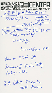Handwritten Note About "Moonlight in Manhattan" Event, 1994