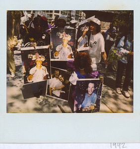 A Photograph of Sylvia Rivera and Others Holding Posters of Marsha P. Johnson