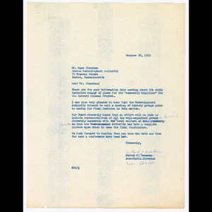 Draft of letter from Muriel and Otto Snowden to Kane Simonian about Roxbury urban renewal project