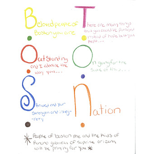 "Boston" acrostic letter from a student at Rancho Gabriella Elementary School (Surprise, Arizona)