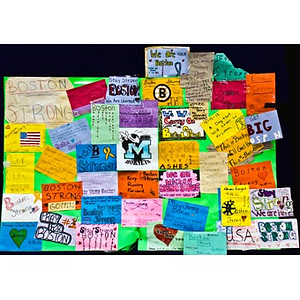 A collage of Boston Strong Notes left at the Copley Square Memorial