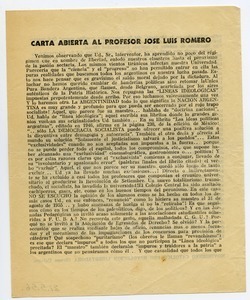 Carta abierta al professor Jose Luis Romero
