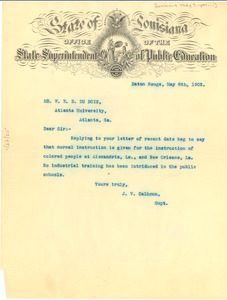 Letter from Louisiana Office of the State Superintendent of Public Education to W. E. B. Du Bois