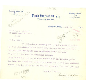 Letter from Garnett R. Waller to W. E. B. Du Bois