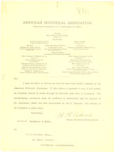 Letter from The American Historical Association to W. E. B. Du Bois