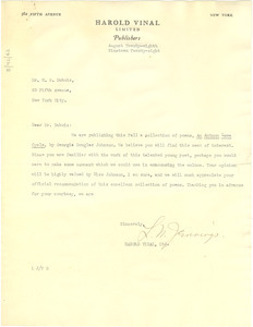 Letter from Harold Vinal, Ltd. to W. E. B. Du Bois