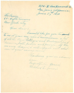 Letter from Mildred E. Jones to W. E. B. Du Bois