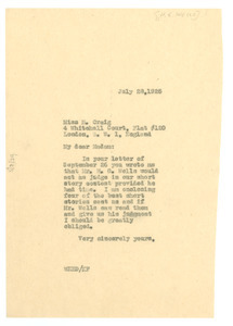 Letter from W. E. B. Du Bois to H. Craig
