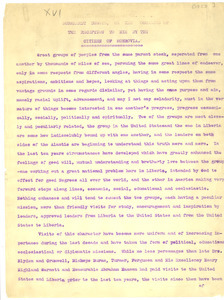 Address of welcome to Dr. W. E. Burghardt Du Bois to him by the citizen of Monrovia