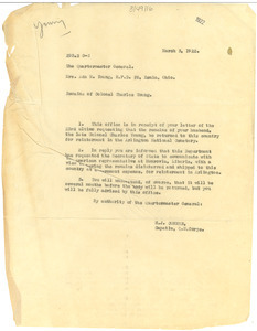 Letter from United States Army Quartermaster General to Ada M. Young