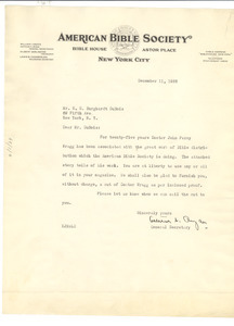 Letter from American Bible Society to W. E. B. Du Bois