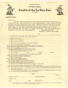 Knights of the Ku Klux Klan questionnaire
