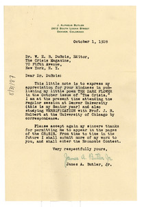 Letter from J. Alpheus Butler, Jr. to W. E. B. Du Bois