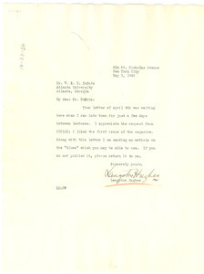 Letter from Langston Hughes to W. E. B. Du Bois