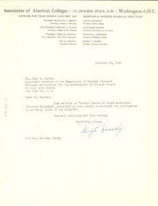 Letter from Association of American Colleges to Hugh H. Smythe
