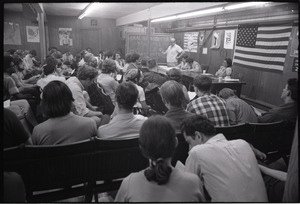 Student Mobilization Committee to End the War in Vietnam meeting against SDS violence: view of audience and speakers