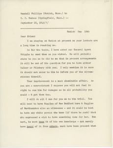 Transcript of letter from Wendell Phillips to Erasmus Darwin Hudson