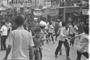 Riots in front of the Vien Hoa Dao, buddhist institute; Saigon.