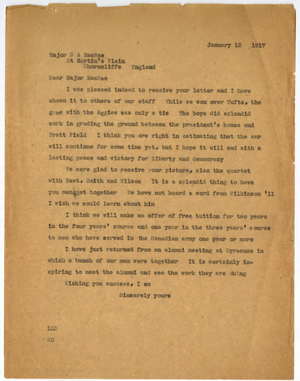 Letter from Laurence L. Doggett to Duncan A. MacRae (January 12, 1917)