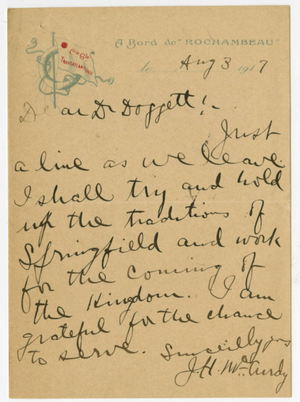 Letter From James H. McCurdy to Laurence L. Doggett (August 3, 1917)