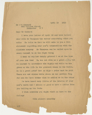 Letter from Laurence L. Doggett to F. H. Kennard (April 18, 1918)