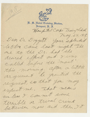 Letter From Wilfred J. La Point Laurence L. Doggett (May 24, 1918)