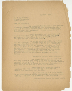 Letter from Laurence L. Doggett to James H. McCurdy (August 7, 1918)