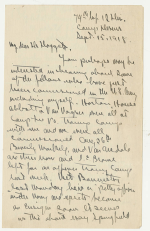 Letter from Kenneth B. Rowley to Laurence L. Doggett (September 15,1918)