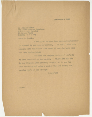 Letter from Laurence L. Doggett to John E. Scott (November 8, 1918)