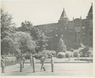 Army Air Corps in formation in front of Alumni Hall (May 1943)