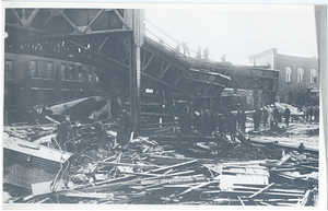 Molasses Flood, view from street of damage to tracks