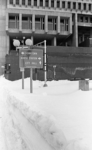 Snow piles adjacent to Boston City Hall