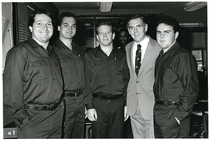 Mayor Raymond L. Flynn with unidentified Boston Fire Department trainees