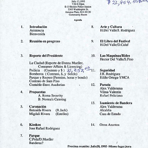 Agenda from Festival Puertorriqueño de Massachusetts, Inc. Board of Directors meeting on July 13, 1995