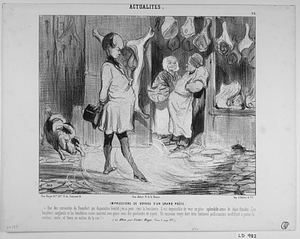 Impressions de voyage d'un grand poête. "Une des curiosités de Francfort qui disparaîtra bientôt j'en ai peur, c'est la boucherie, il est impossible de voir un plus splendide amas de chair fraîche. Les bouchers sanglants et les bouchères roses causent avec grace sou des guirlandes de gigots. Un ruisseau rouge dont deux fontaines jaillissantes modifient à peine la couleur, coule, et fume au milieu de la rue!" (Le Rhin par Victor Hugo, Tome 2, page 357).