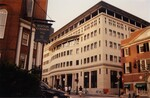 Exterior of Suffolk University Law School's Sargent Hall (120 Tremont Street), view from Boston Common, photograph, 1999