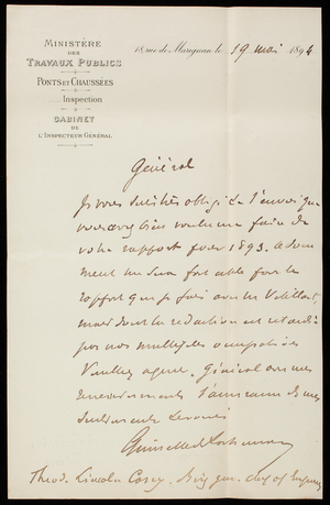Baron Rochemont to Thomas Lincoln Casey, May 19, 1894
