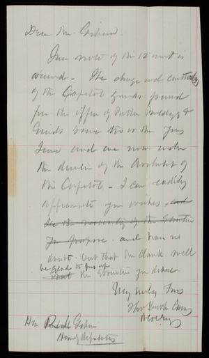 Thomas Lincoln Casey to R. L. Gibson, November 12, 1878, draft