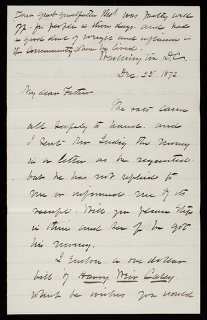 Thomas Lincoln Casey to General Silas Casey, December 23, 1872
