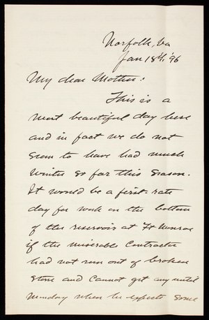 Thomas Lincoln Casey, Jr. to Emma Weir Casey, January 18, 1896