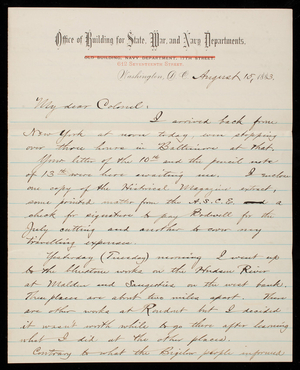 Bernard R. Green to Thomas Lincoln Casey, August 15, 1883