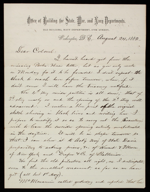 Bernard R. Green to Thomas Lincoln Casey, August 24, 1882