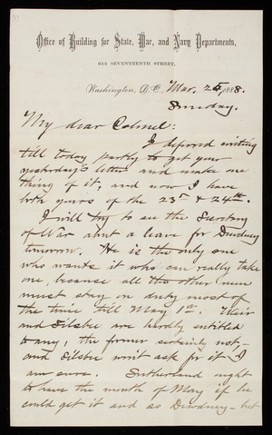 Bernard R. Green to Thomas Lincoln Casey, March 25, 1888