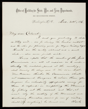 Bernard R. Green to Thomas Lincoln Casey, December 24, 1886