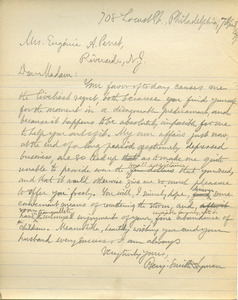 Letter from Benjamin Smith Lyman to Eugenie A. Perret