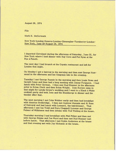 Memorandum from Mark H. McCormack to travel file