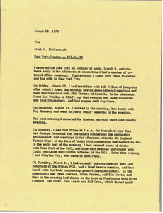 Memorandum from Mark H. McCormack to travel file